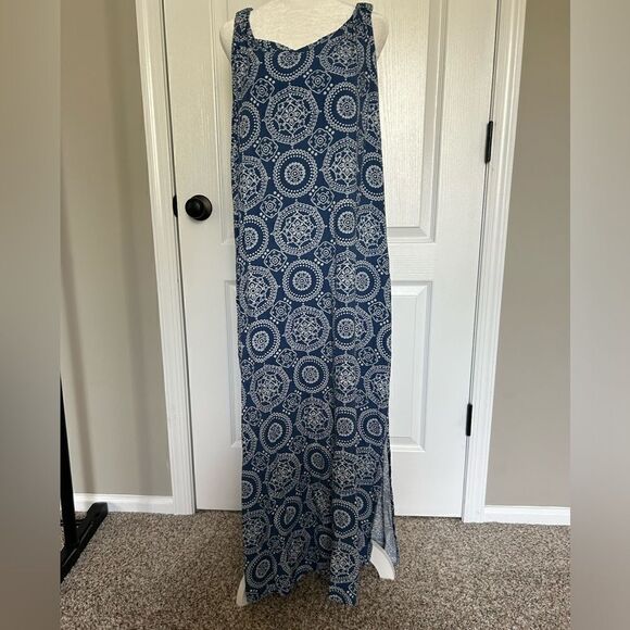 MSK Women’s 100% Rayon Blue Long Sleeveless Boho Maxi Sun Dress Size Medium - Picture 1 of 11